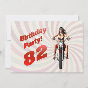 Invitación 82.ª fiesta de cumpleaños con un chica en moto
