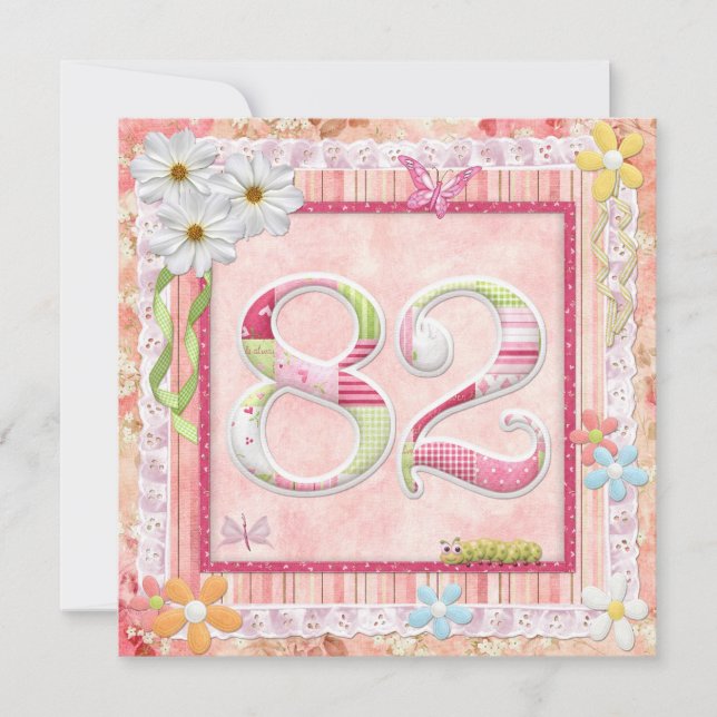 Invitación 82.ª fiesta de cumpleaños estilo scrapbooking (Anverso)