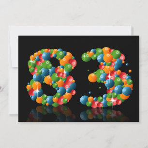 Invitación 83.ª fiesta de cumpleaños, con burbujas y bolas