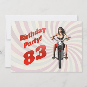 Invitación 83 cumpleaños con un chica en moto