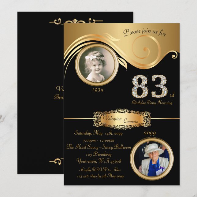 Invitación 83.o, mujer 83.a, art déco elegante del (Anverso / Reverso)