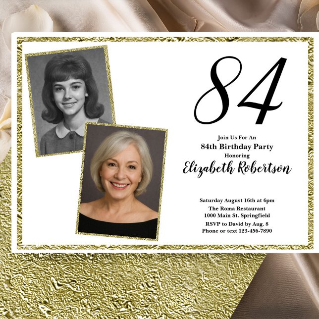 Invitación 84th Custom Photo White and Gold  (Subido por el creador)