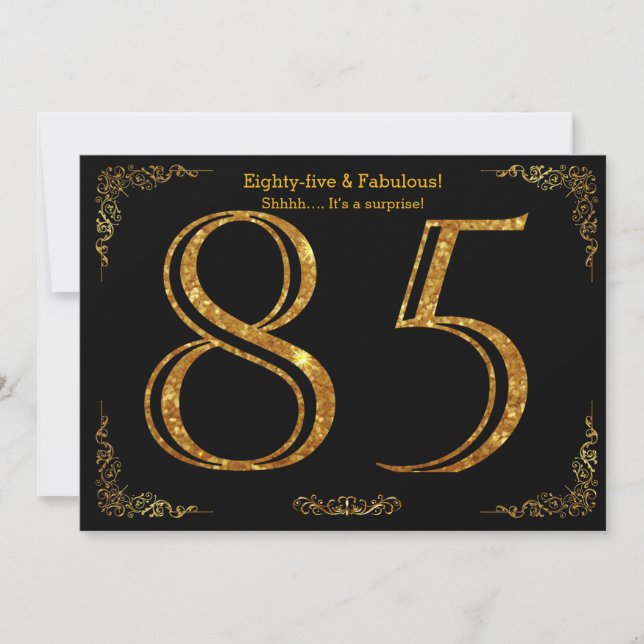 Invitación 85ª fiesta de cumpleaños, Gatsby styl, purpurina d (Anverso)