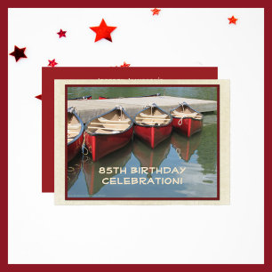 Invitación 85.ª fiesta de cumpleaños, canoas rojas, reflexión