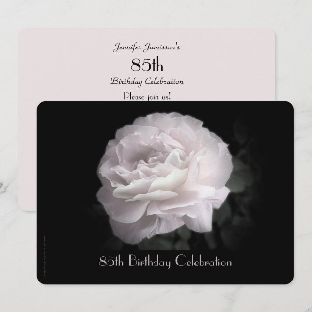 Invitación 85.ª Fiesta de Cumpleaños Elegante Floral rosa ros (Anverso / Reverso)