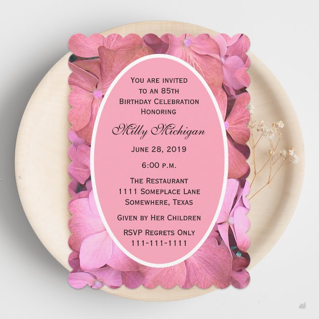 Invitación 85.ª Fiesta de cumpleaños Hidrangeas Rosadas (Subido por el creador)