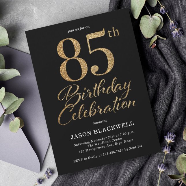Invitación 85.ª Fiesta de Cumpleaños Negro y Oro (Subido por el creador)