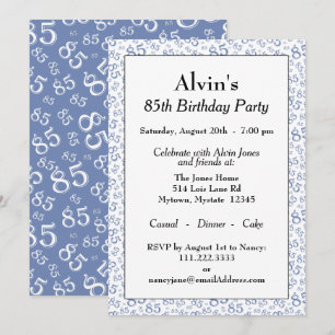 Invitación 85.ª fiesta de cumpleaños Patrón de números azul y
