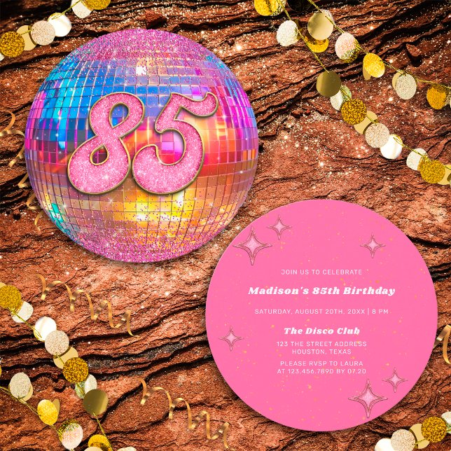 Invitación 85.ª fiesta de cumpleaños Purpurina rosado dorado  (Front/Back)