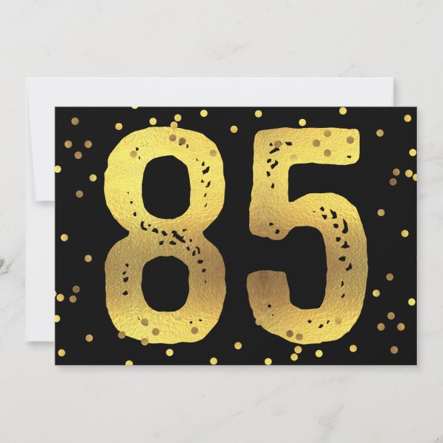 Invitación 85.ª fiesta de cumpleaños Relieve metalizado dorad (Anverso)