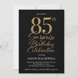 Invitación 85.ª Sorpresa Fiesta de Cumpleaños Negro y Oro