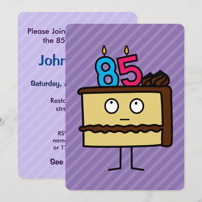 Invitación 85.ª tarta de cumpleaños con velas (Anverso / Reverso)