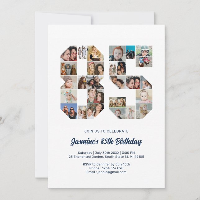 Invitación 85.º Collage de fotos número 85 Personalizado (Anverso)