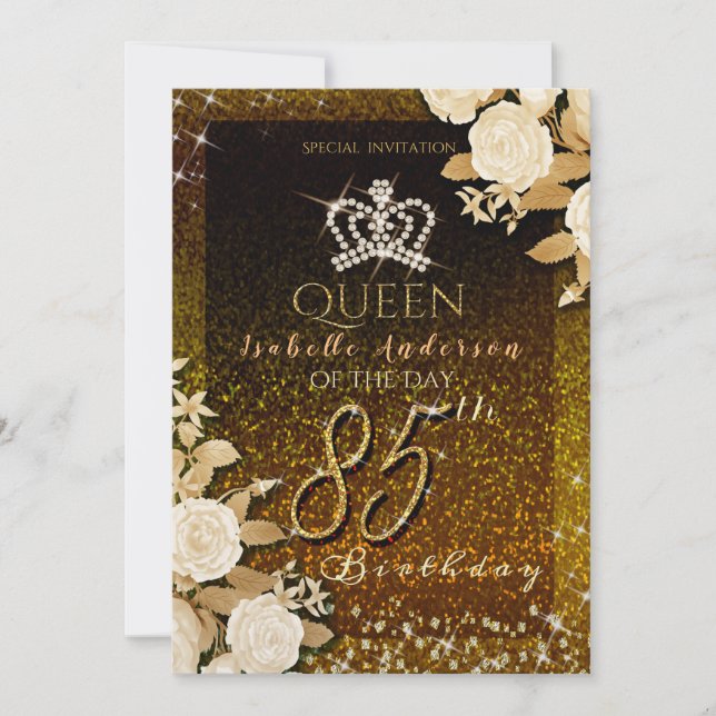 Invitación 85.º cumpleaños dorado de la corona (Anverso)
