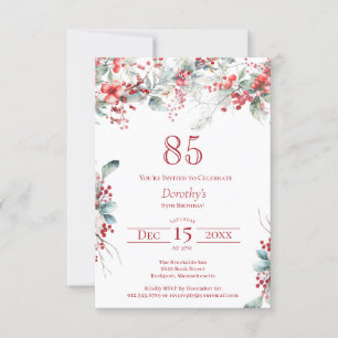 Invitación 85.º cumpleaños elegante invierno Berry botánico