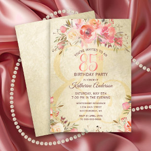 Invitación 85.º cumpleaños Floral Roses rosadas Fiesta de bañ