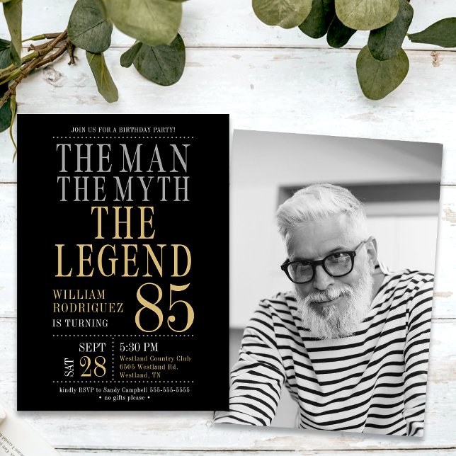 Invitación 85 Aniversario El hombre el mito la foto de la ley (Subido por el creador)