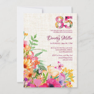 Invitación 85 años Flores Linen Floral 85º cumpleaños