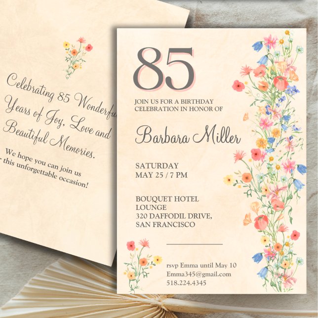 Invitación 85th Birthday Invite - Floral Wildflowers Elegant (Subido por el creador)