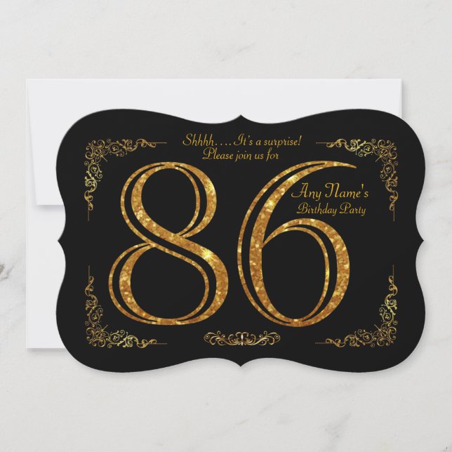 Invitación 86.ª fiesta de cumpleaños 86.ª, gran Gatsby, negro (Anverso)