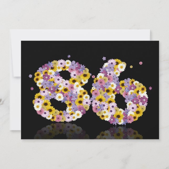 Invitación 86.ª fiesta de cumpleaños, con letras con flores (Anverso)