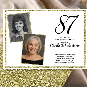 Invitación 87ª Foto personalizada Blanco y Dorado 