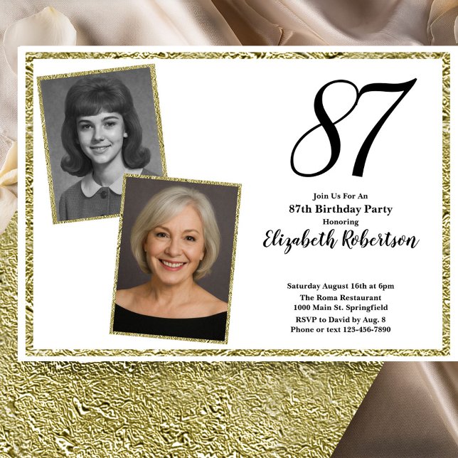 Invitación 87ª Foto personalizada Blanco y Dorado  (Subido por el creador)
