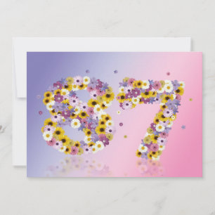 Invitación 87.ª fiesta de cumpleaños, con letras con flores
