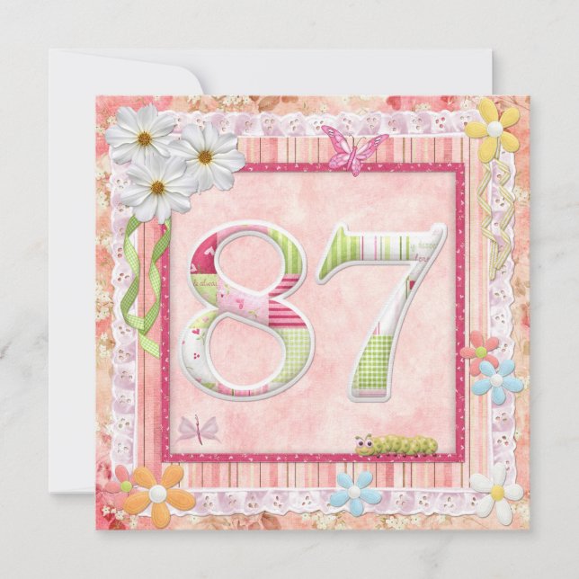 Invitación 87.ª fiesta de cumpleaños estilo scrapbooking (Anverso)