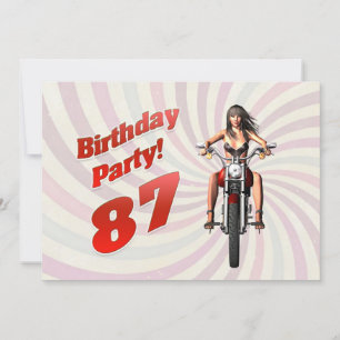 Invitación 87 cumpleaños con un chica en moto