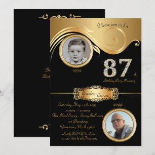 Invitación 87.o, hombre 87.o, art déco elegante, oro negro