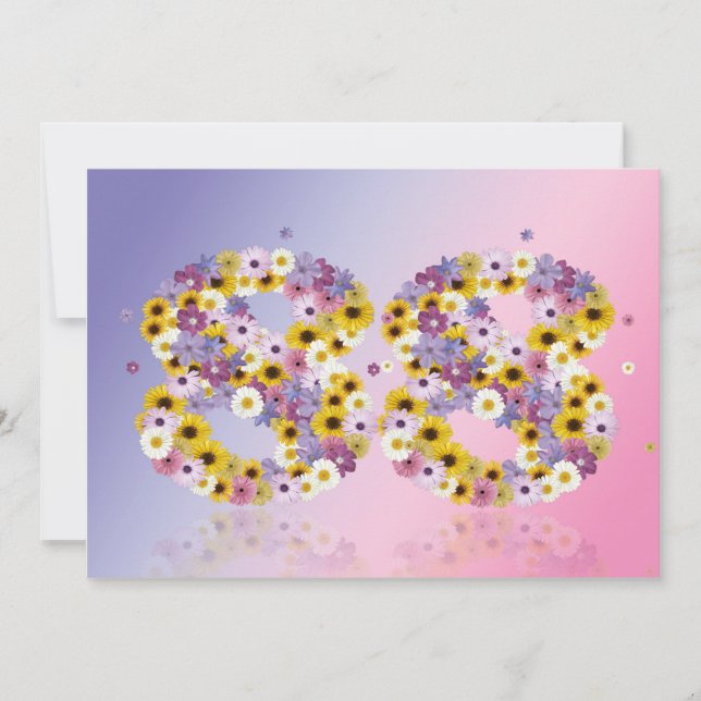 Invitación 88.ª fiesta de cumpleaños, con letras con flores (Anverso)