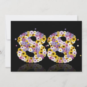 Invitación 88.ª fiesta de cumpleaños, con letras con flores