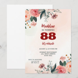 Invitación 88.ª floral colorida color pastel elegante cumplea