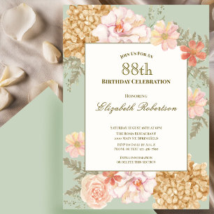 Invitación 88 cumpleaños colores otoño floral salv
