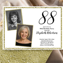 88 Cumpleaños Foto Personalizada Blanco y Dorado