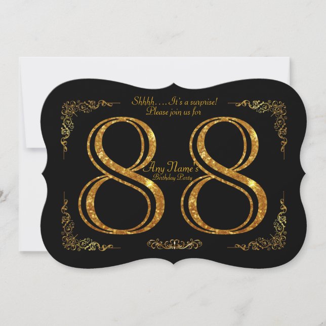 Invitación 88, fiesta de cumpleaños 88, gran Gatsby, negro y  (Anverso)