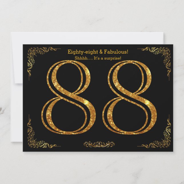 Invitación 88a fiesta de cumpleaños,Gatsby styl,purpurina de  (Anverso)