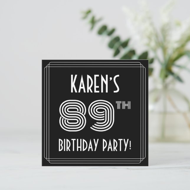 Invitación 89ª fiesta de cumpleaños: Art Deco Style con nombr (Anverso de pie)