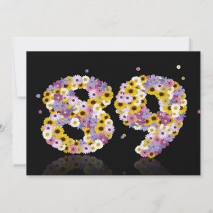 Invitación 89ª fiesta de cumpleaños, con letras con flores