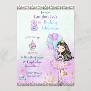 Invitación 8.ª Chica de cumpleaños Princesa Cupcake Balón