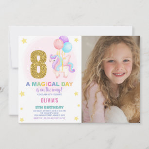 Invitación 8.ª foto de unicornio de cumpleaños