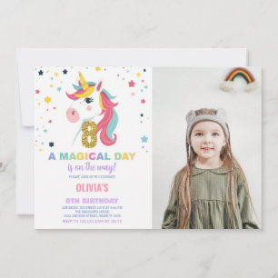 Invitación 8.ª foto de unicornio de cumpleaños
