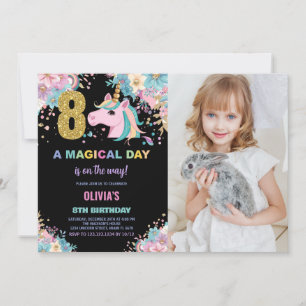 Invitación 8.ª foto de unicornio de cumpleaños