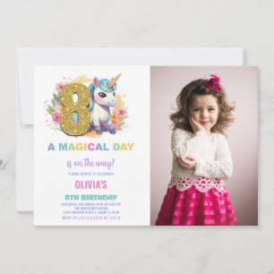 Invitación 8.ª foto de unicornio de cumpleaños
