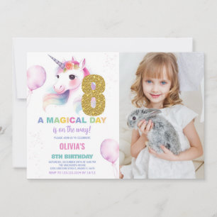 Invitación 8.ª foto de unicornio de cumpleaños