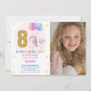 Invitación 8.ª foto de unicornio de cumpleaños