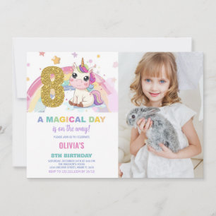 Invitación 8.ª foto de unicornio de cumpleaños