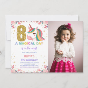 Invitación 8.ª foto de unicornio de cumpleaños