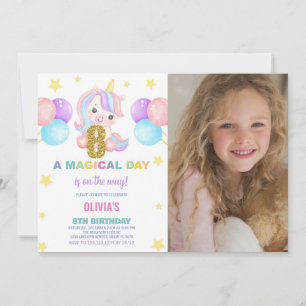 Invitación 8.ª foto de unicornio de cumpleaños
